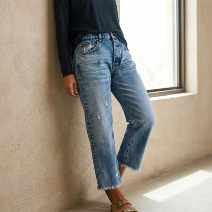 Damen-Retro-Cropped-Straight-Leg-Jeans